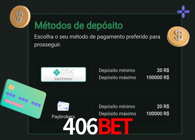 O cassino 406bet oferece uma grande variedade de métodos de pagamento